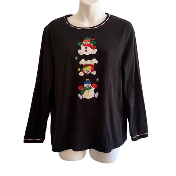 Festive Snowman Embroidered Christmas Top | Mercer Street PXL - Picture 2 of 10